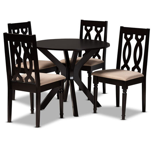 Baxton Studio - Callie Dining Set in Sand/dark brown - Callie-Sand/Dark Brown-5PC Dining Set view 1