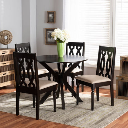 Baxton Studio - Callie Dining Set in Sand/dark brown - Callie-Sand/Dark Brown-5PC Dining Set view 7
