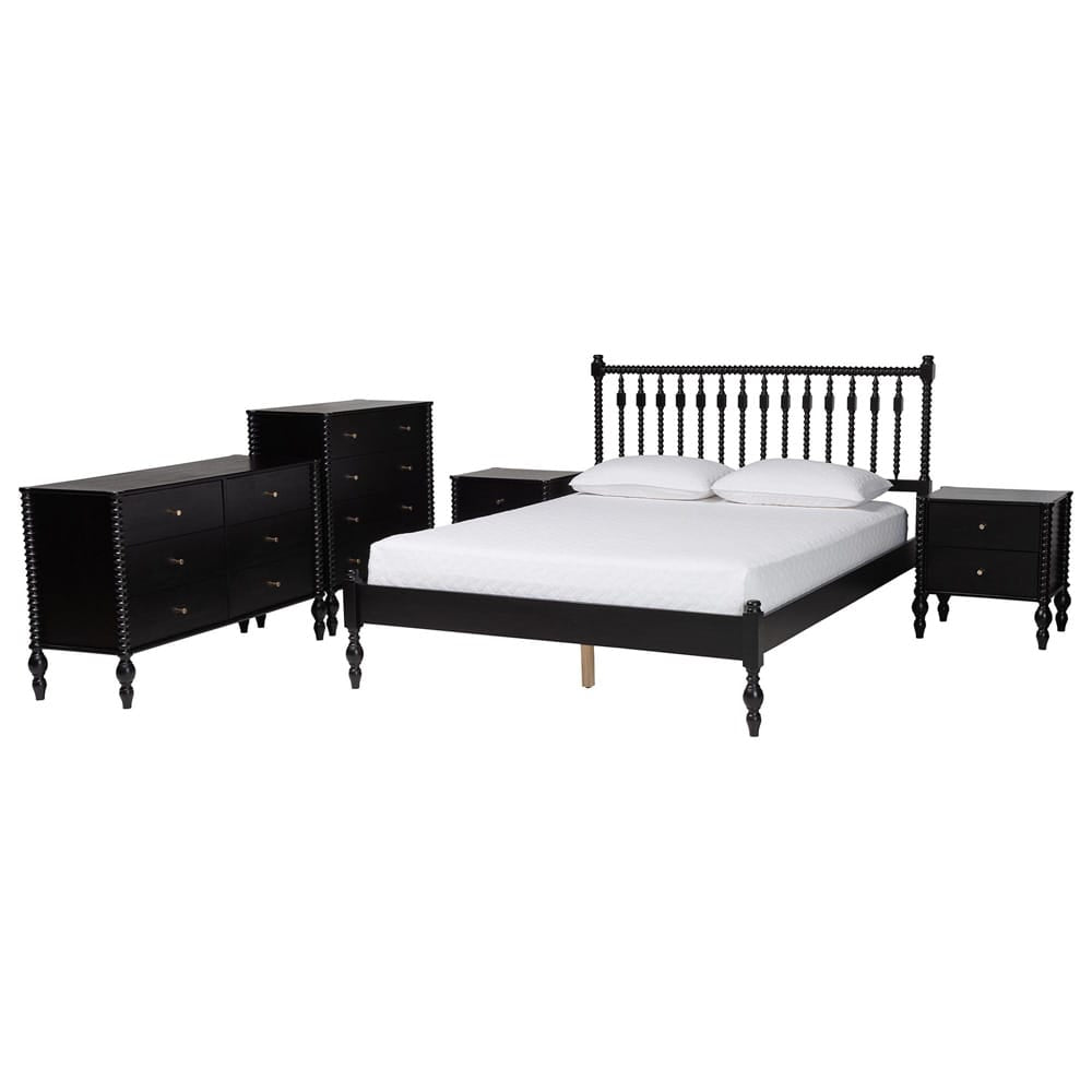 Baxton Studio - Callison Full Bedroom Set in Black - Eniola-5PC Bedroom Set-Black-Full view 1