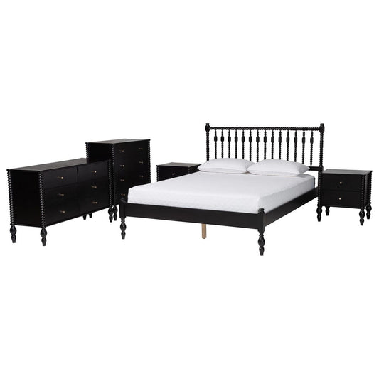 Baxton Studio - Callison Full Bedroom Set in Black - Eniola-5PC Bedroom Set-Black-Full view 1