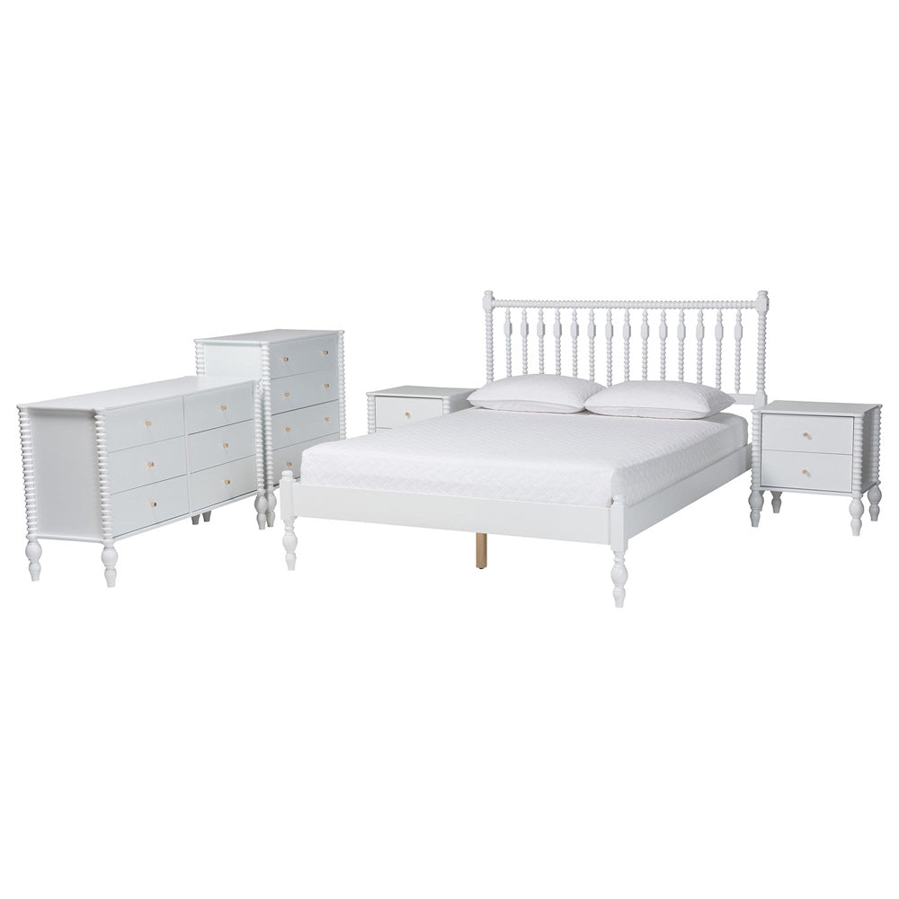 Baxton Studio - Callison Full Bedroom Set in White - Eniola-5PC Bedroom Set-White-Full view 1