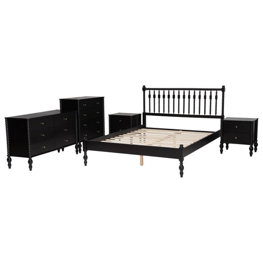 Baxton Studio - Callison Queen Bedroom Set in Black - Eniola-5PC Bedroom Set-Black-Queen view 2