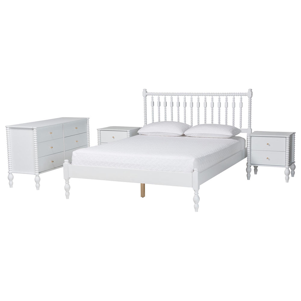 Baxton Studio - Callison Queen Bedroom Set in White - Eniola-4PC Bedroom Set-White-Queen view 1