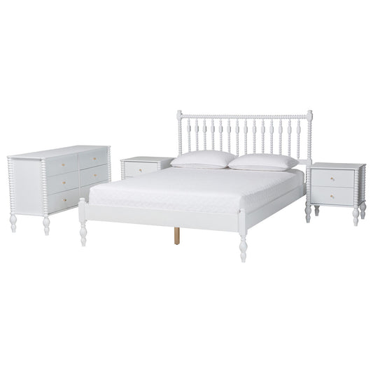 Baxton Studio - Callison Queen Bedroom Set in White - Eniola-4PC Bedroom Set-White-Queen view 1