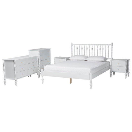 Baxton Studio - Callison Queen Bedroom Set in White - Eniola-5PC Bedroom Set-White-Queen view 1