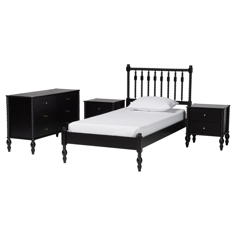 Baxton Studio - Callison Twin Bedroom Set in Black - Eniola-4PC Bedroom Set-Black-Twin view 1