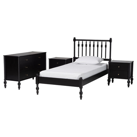 Baxton Studio - Callison Twin Bedroom Set in Black - Eniola-4PC Bedroom Set-Black-Twin view 1
