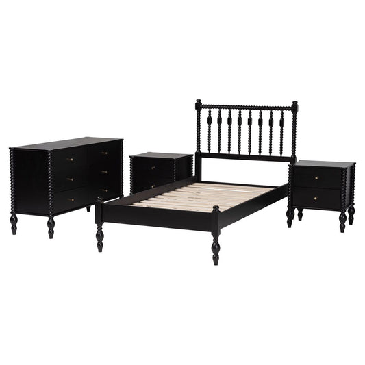 Baxton Studio - Callison Twin Bedroom Set in Black - Eniola-4PC Bedroom Set-Black-Twin view 2