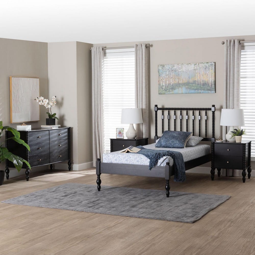 Baxton Studio - Callison Twin Bedroom Set in Black - Eniola-4PC Bedroom Set-Black-Twin view 11