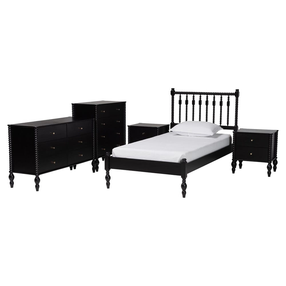 Baxton Studio - Callison Twin Bedroom Set in Black - Eniola-5PC Bedroom Set-Black-Twin view 1