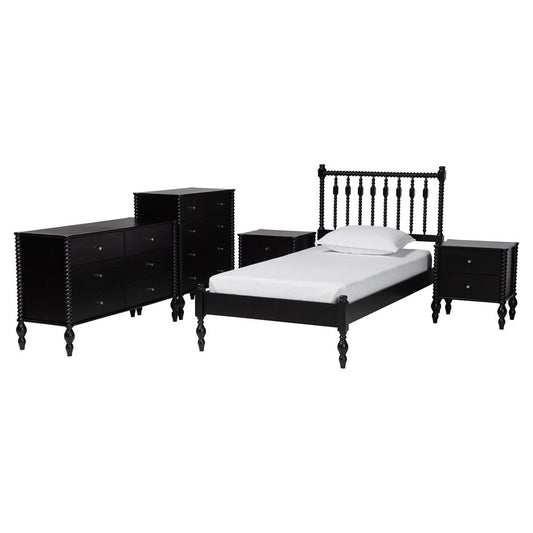 Baxton Studio - Callison Twin Bedroom Set in Black - Eniola-5PC Bedroom Set-Black-Twin view 1
