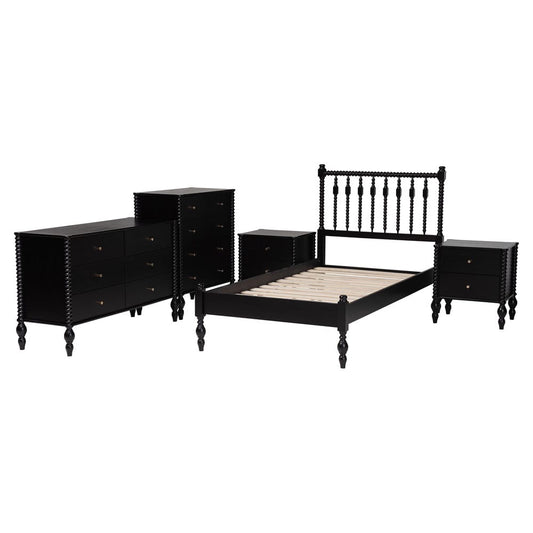 Baxton Studio - Callison Twin Bedroom Set in Black - Eniola-5PC Bedroom Set-Black-Twin view 2