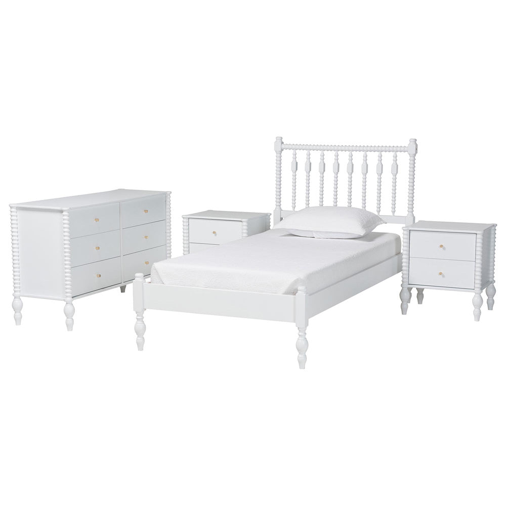 Baxton Studio - Callison Twin Bedroom Set in White - Eniola-4PC Bedroom Set-White-Twin view 1