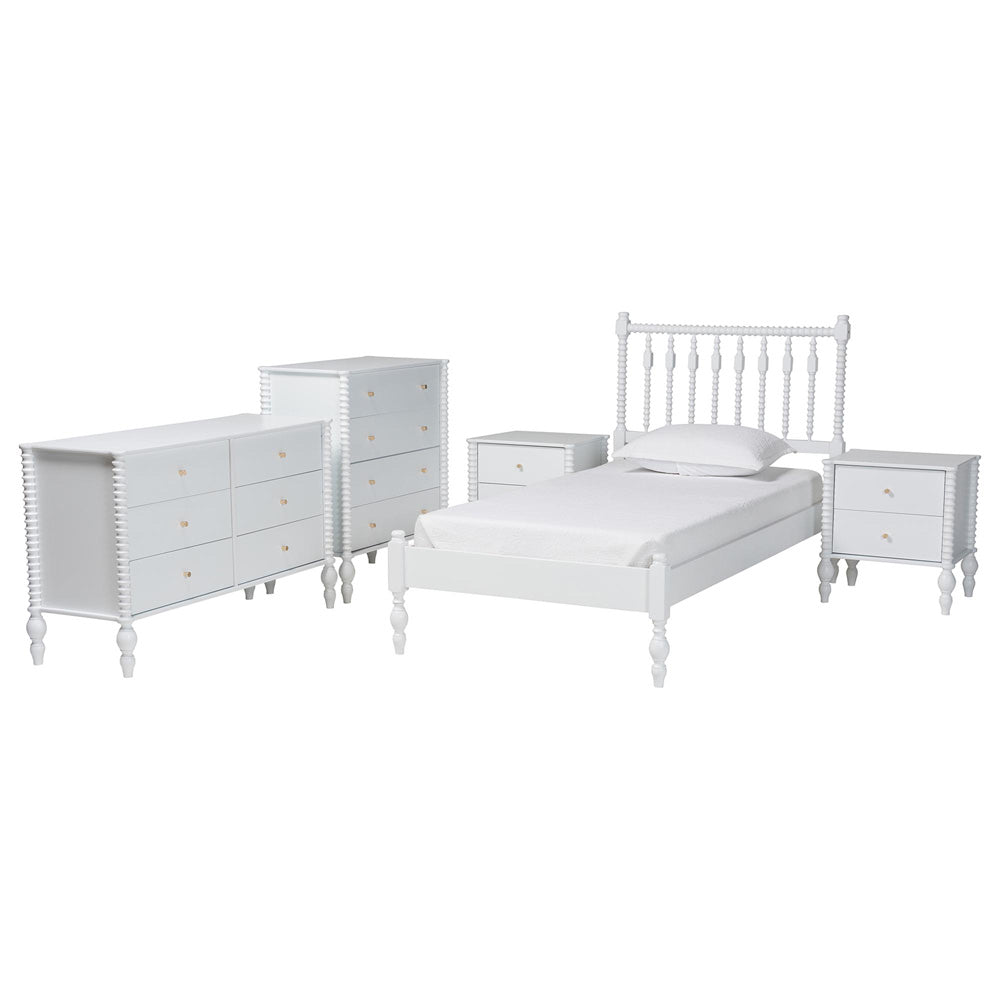 Baxton Studio - Callison Twin Bedroom Set in White - Eniola-5PC Bedroom Set-White-Twin view 1