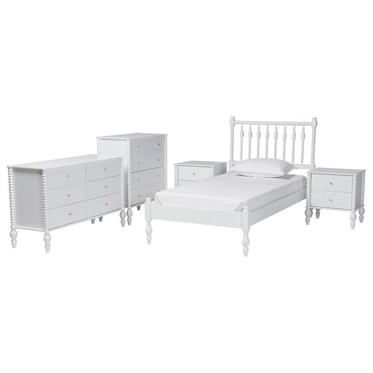 Baxton Studio - Callison Twin Bedroom Set in White - Eniola-5PC Bedroom Set-White-Twin view 1