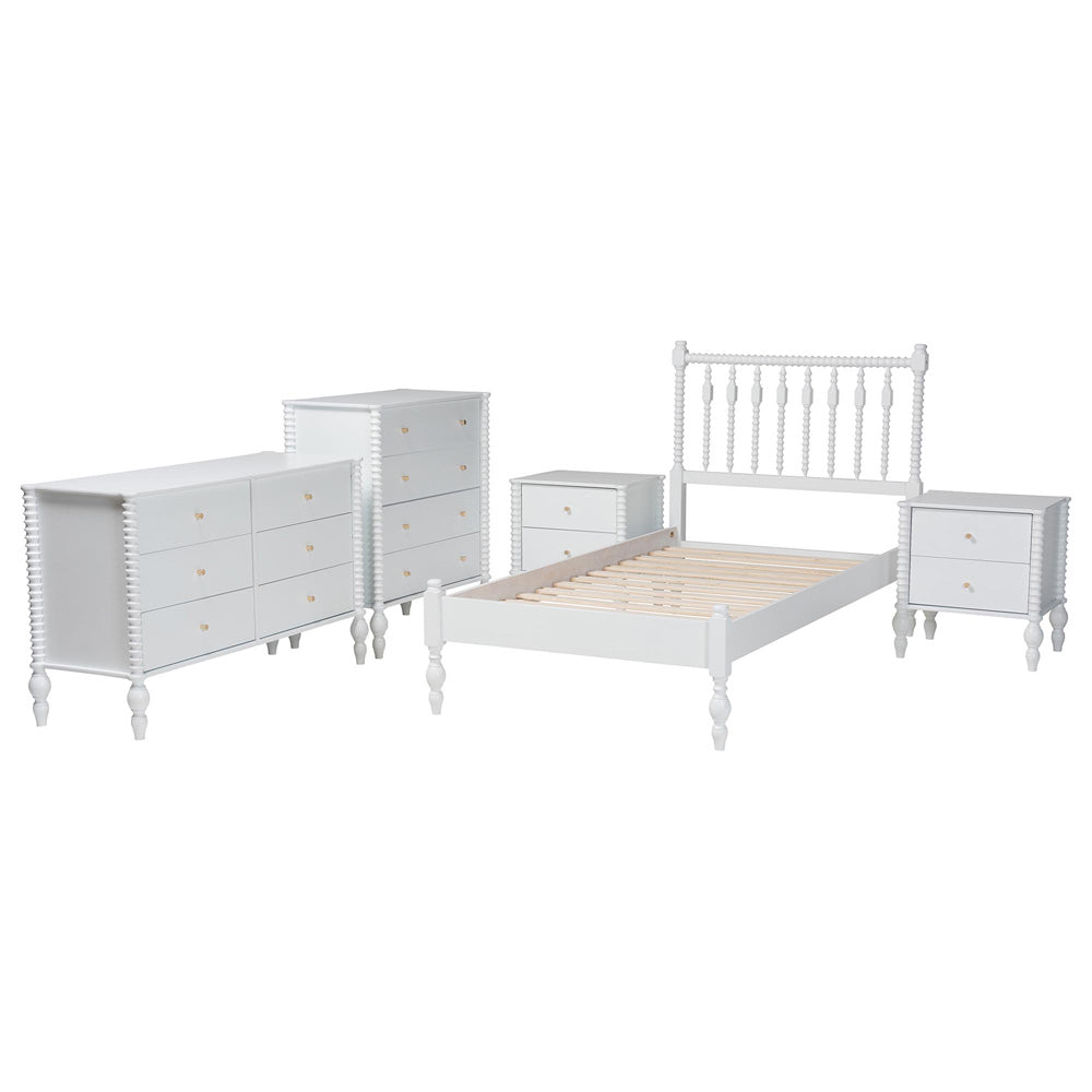 Baxton Studio - Callison Twin Bedroom Set in White - Eniola-5PC Bedroom Set-White-Twin view 2