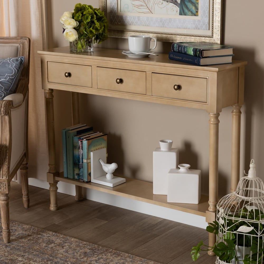 Baxton Studio - Calvin Console Table in Oak Brown - WERPL-01-Brown-Console view 7