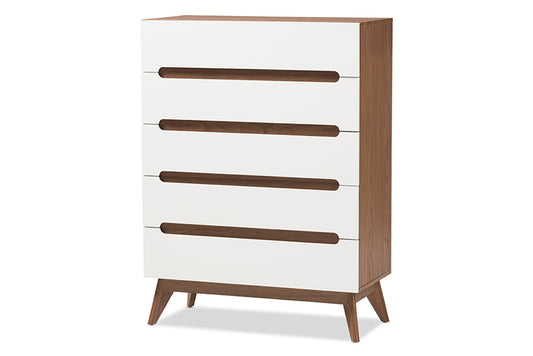 Baxton Studio - Calypso Chest - Calypso-Walnut/White-5DW-Chest view 1