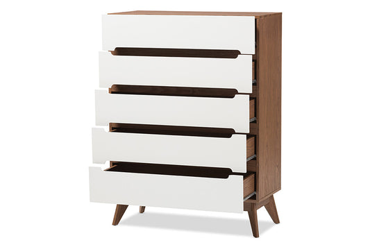 Baxton Studio - Calypso Chest - Calypso-Walnut/White-5DW-Chest view 2
