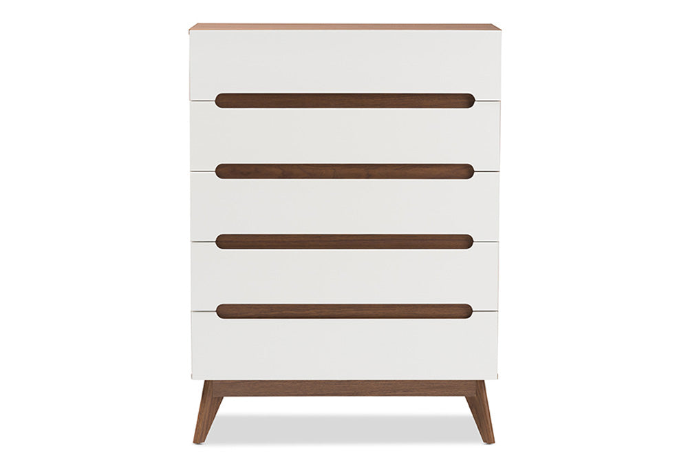 Baxton Studio - Calypso Chest - Calypso-Walnut/White-5DW-Chest view 3