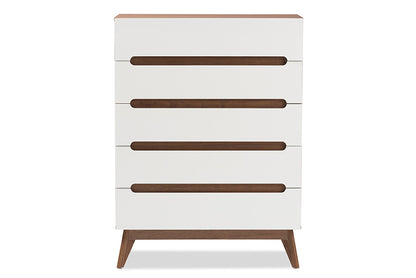 Baxton Studio - Calypso Chest - Calypso-Walnut/White-5DW-Chest view 3