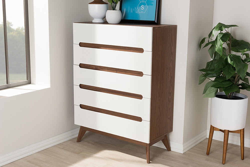 Baxton Studio - Calypso Chest - Calypso-Walnut/White-5DW-Chest view 5