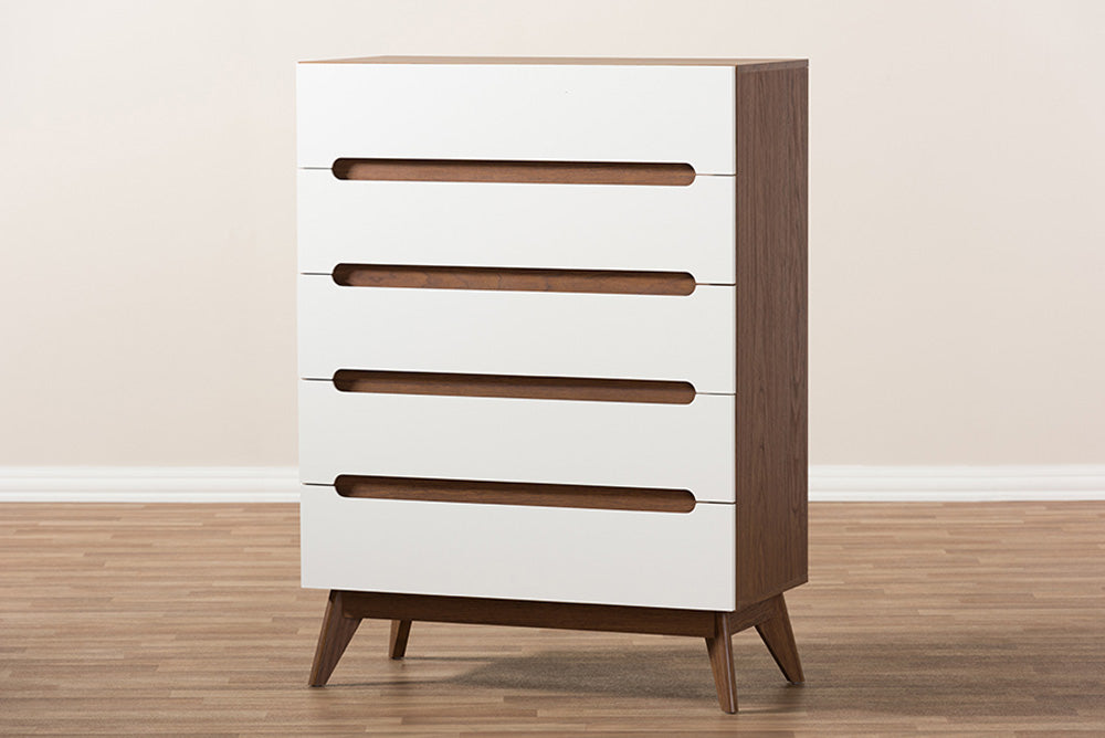 Baxton Studio - Calypso Chest - Calypso-Walnut/White-5DW-Chest view 7