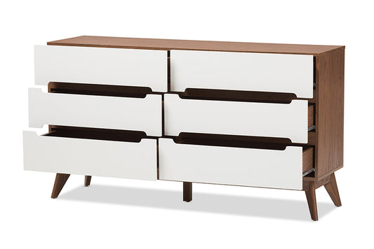 Baxton Studio - Calypso Chest - Calypso-Walnut/White-6DW-Chest view 2