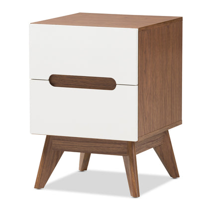 Baxton Studio - Calypso Nightstand in White/"Walnut" Brown - Calypso-Walnut/White-NS view 1