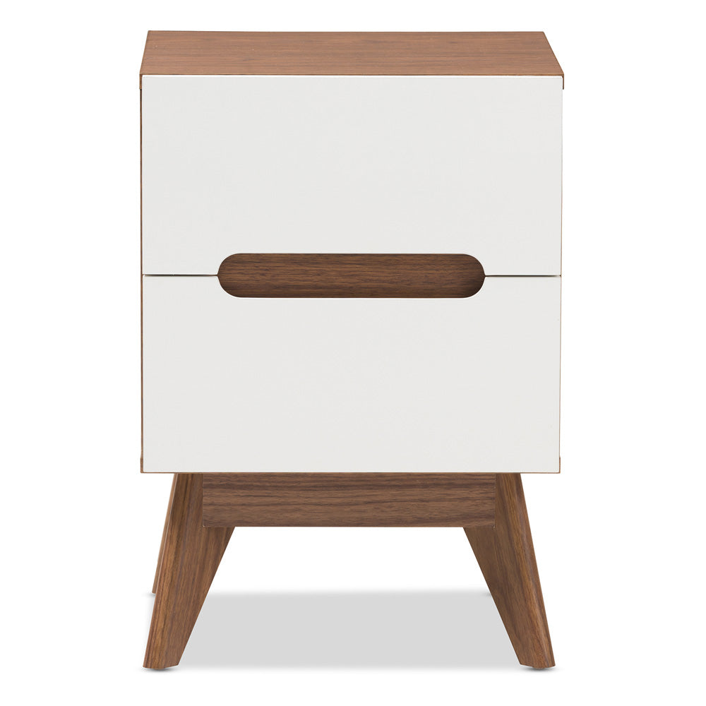 Baxton Studio - Calypso Nightstand in White/"Walnut" Brown - Calypso-Walnut/White-NS view 3
