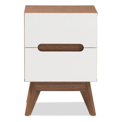 Baxton Studio - Calypso Nightstand in White/"Walnut" Brown - Calypso-Walnut/White-NS view 3