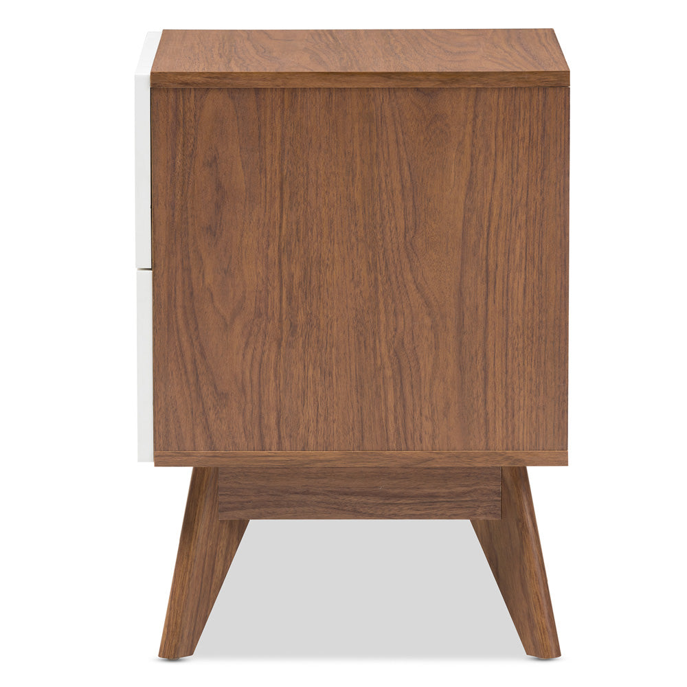 Baxton Studio - Calypso Nightstand in White/"Walnut" Brown - Calypso-Walnut/White-NS view 4