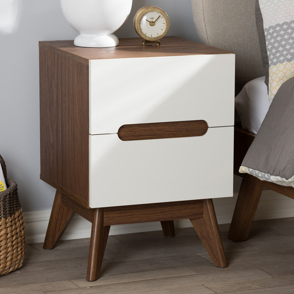 Baxton Studio - Calypso Nightstand in White/"Walnut" Brown - Calypso-Walnut/White-NS view 6