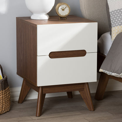Baxton Studio - Calypso Nightstand in White/"Walnut" Brown - Calypso-Walnut/White-NS view 6