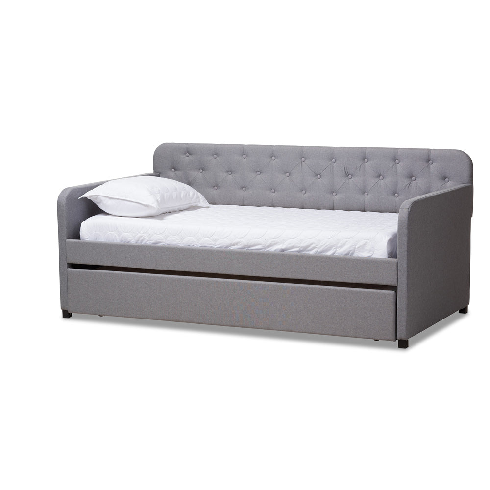 Baxton Studio - Camelia Twin Size Daybed in Light Grey - Camelia-Light Grey-Daybed view 1