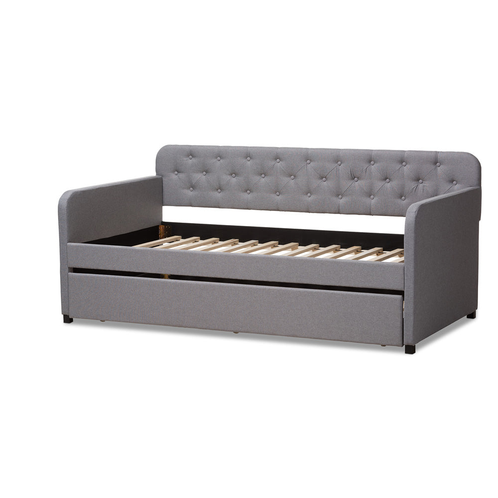 Baxton Studio - Camelia Twin Size Daybed in Light Grey - Camelia-Light Grey-Daybed view 4