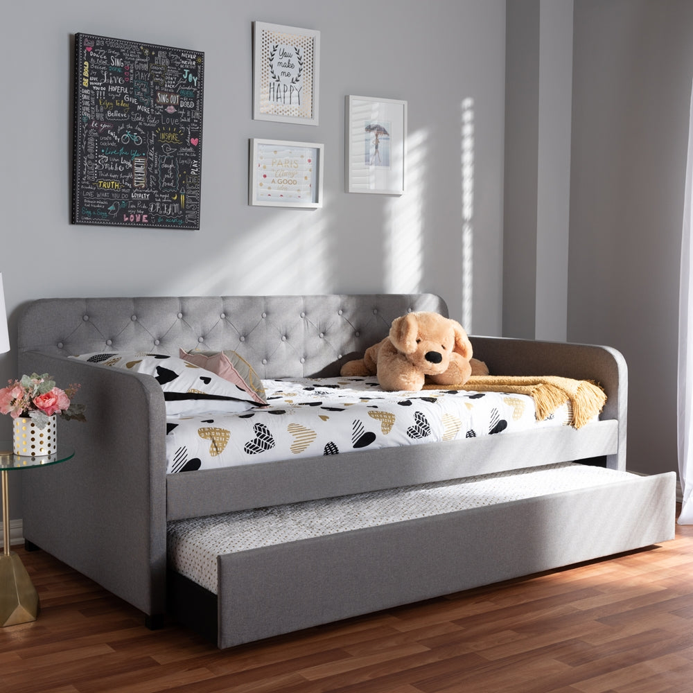 Baxton Studio - Camelia Twin Size Daybed in Light Grey - Camelia-Light Grey-Daybed view 8