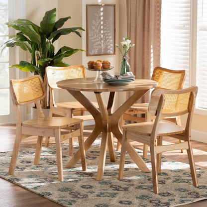 Baxton Studio - Camilo Dining Set in Oak Brown/Light Brown - RH257C-Natural Rattan-Round-5PC Dining Set view 8