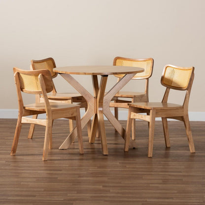 Baxton Studio - Camilo Dining Set in Oak Brown/Light Brown - RH257C-Natural Rattan-Round-5PC Dining Set view 9