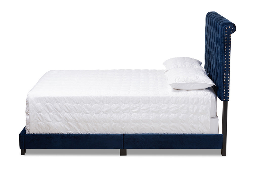 Baxton Studio - Candace King Size Bed - Candace-Navy-King view 2