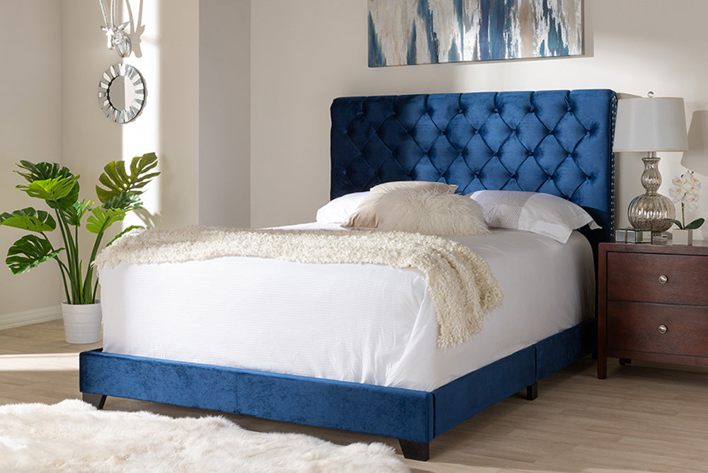Baxton Studio - Candace King Size Bed - Candace-Navy-King view 5