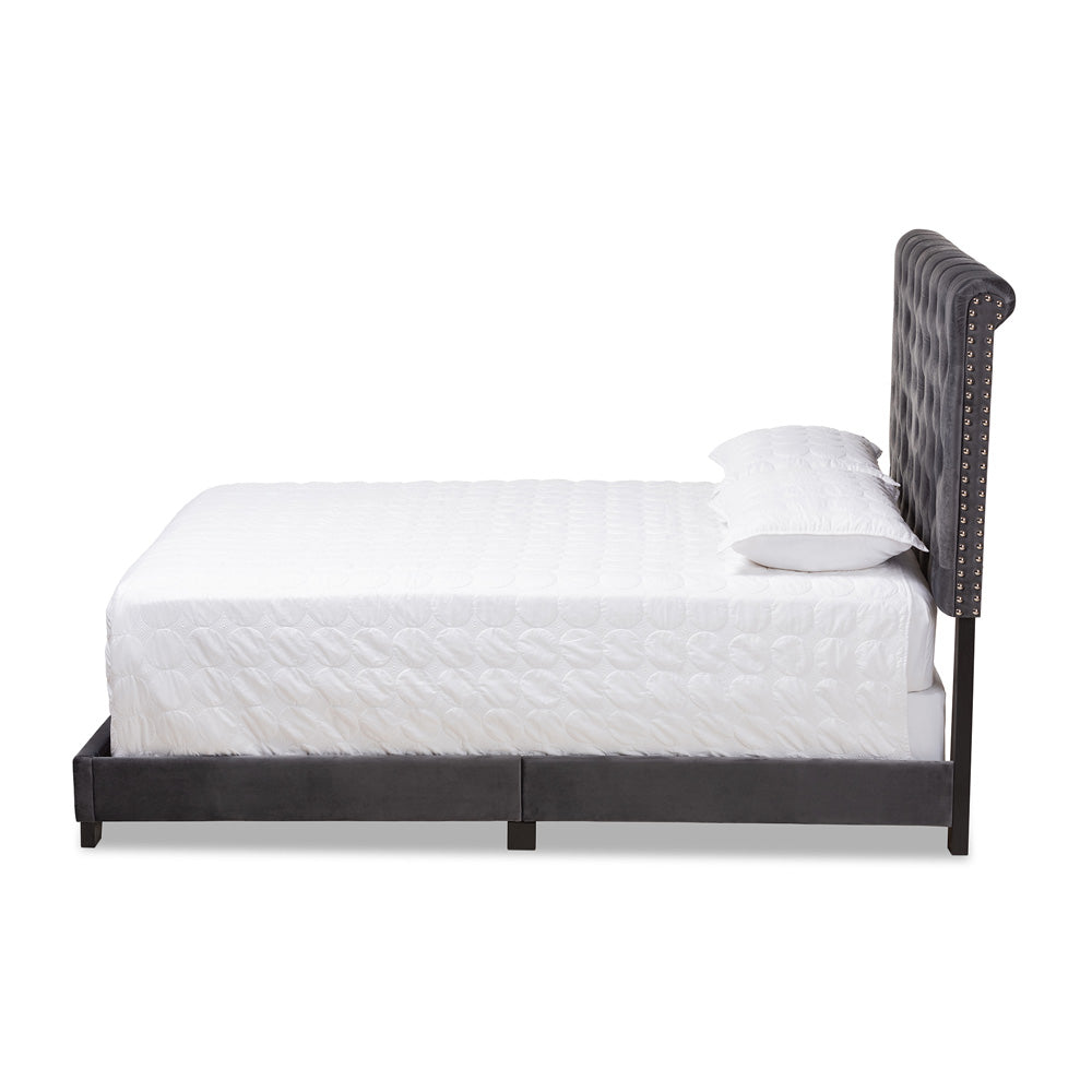 Baxton Studio - Candace Queen Size Bed in Dark Grey - Candace-Grey-Queen view 2