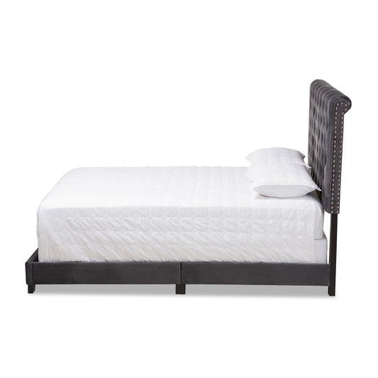 Baxton Studio - Candace Queen Size Bed in Dark Grey - Candace-Grey-Queen view 2