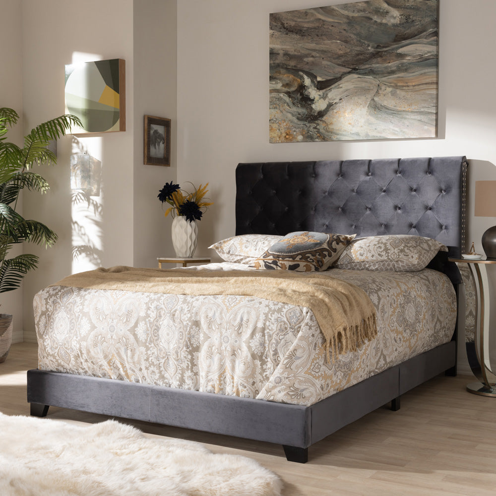 Baxton Studio - Candace Queen Size Bed in Dark Grey - Candace-Grey-Queen view 6