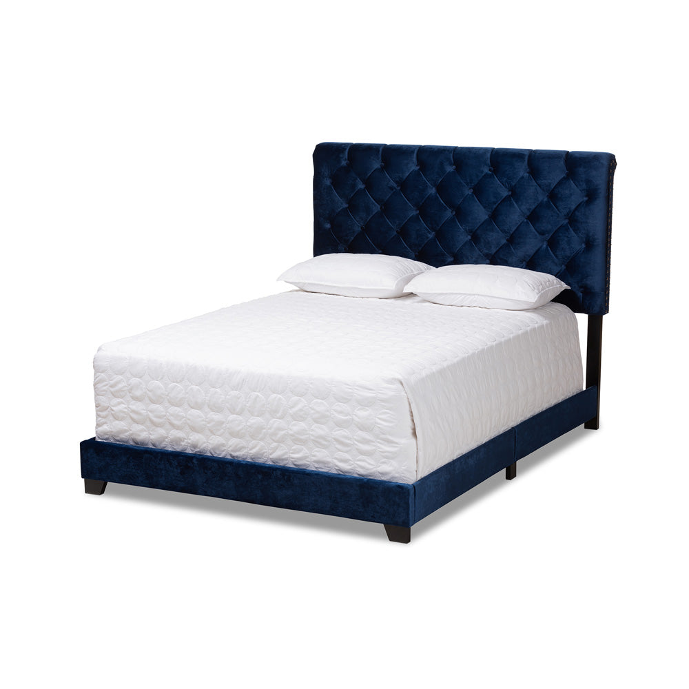 Baxton Studio - Candace Queen Size Bed in Navy Blue - Candace-Navy-Queen view 1