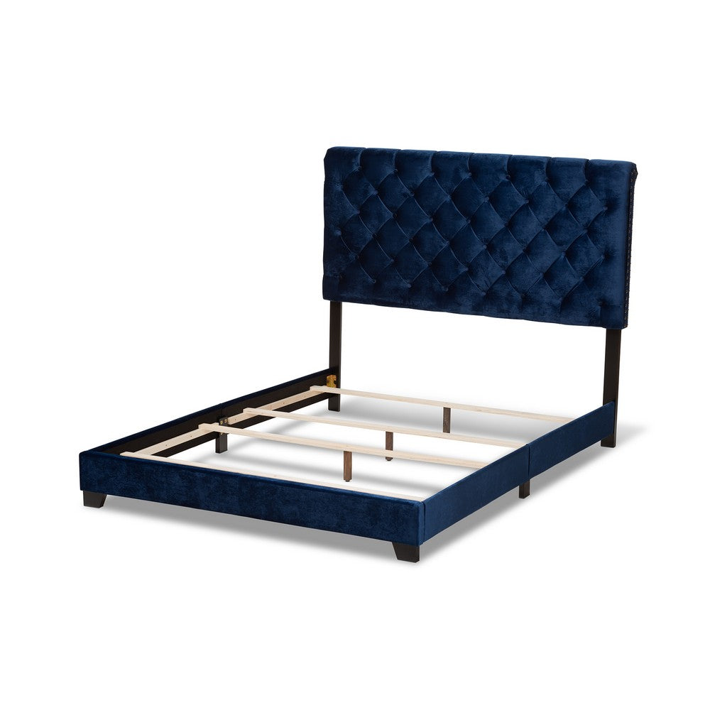 Baxton Studio - Candace Queen Size Bed in Navy Blue - Candace-Navy-Queen view 3