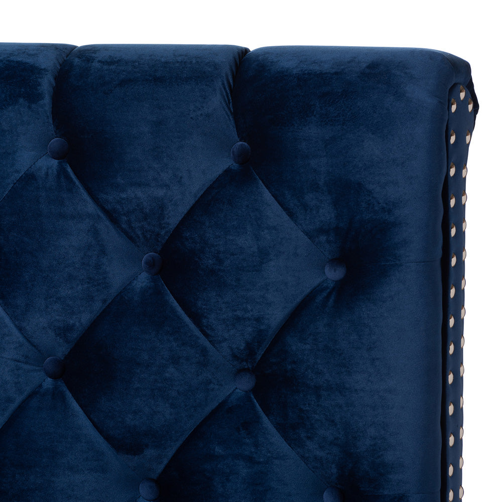Baxton Studio - Candace Queen Size Bed in Navy Blue - Candace-Navy-Queen view 4