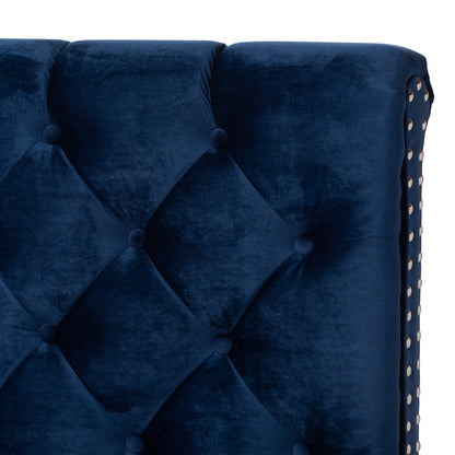 Baxton Studio - Candace Queen Size Bed in Navy Blue - Candace-Navy-Queen view 4
