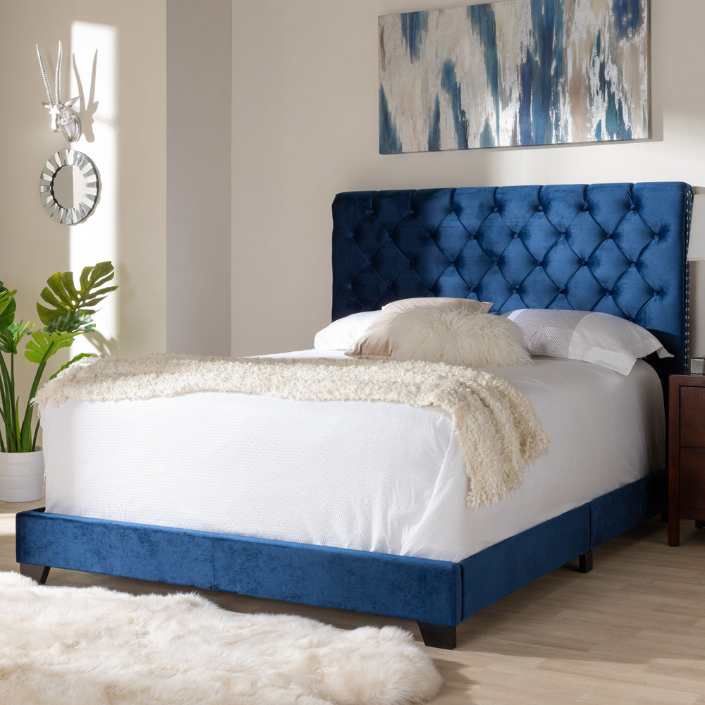 Baxton Studio - Candace Queen Size Bed in Navy Blue - Candace-Navy-Queen view 6