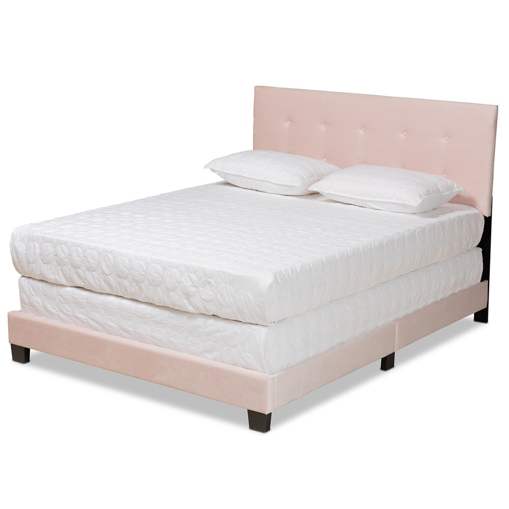 Baxton Studio - Caprice Queen Size Bed in Light Pink/Black - CF9210B-Light Pink Velvet-Queen view 1